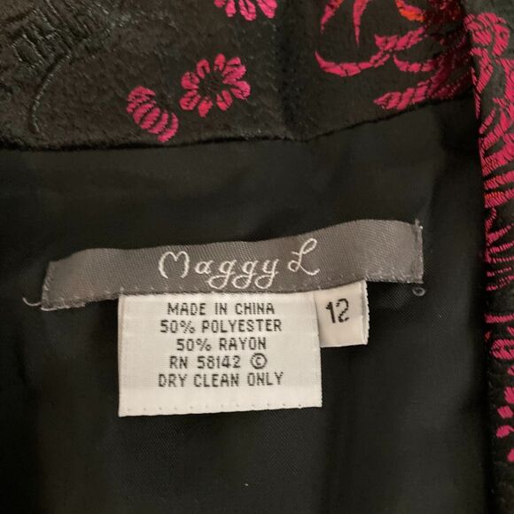Maggy L Jacket Womens Sz 12 Black Pink Floral‎ Asian Print Satin Lightweight - Picture 5 of 8